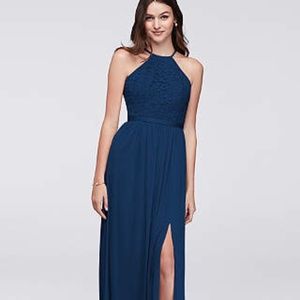 David's Bridal Lace Mesh Bridesmaid Dress 4 Marine
